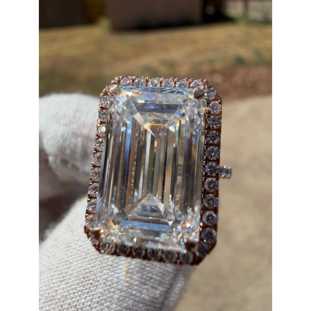 IGI 10CTW Emerald Lab Grown Diamond Ring 14k Gold Halo NEW